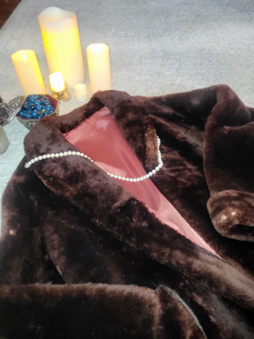 Lux Genuine Fur Brown Women's Coat with Satin Lining